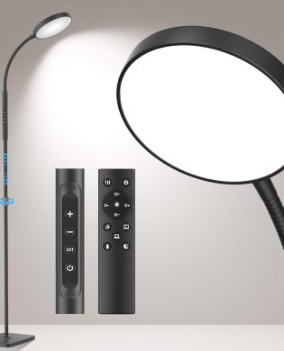 Floor Lamp, Adjustable Height Floor Lamps for Living Room Bedroom, 120 LED Super Bright Standing Lamp Remote & Touch Control Dimmable Gooseneck Tall Stand Reading Lamp for Office Craft, Black