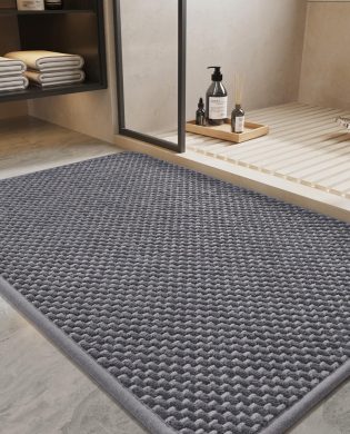 PADOOR-Bath Mat-Super Absorbent Chenille Bathroom Mats-Rubber Backed Bath Mats for Bathroom Non Slip, Machine Washable Bathroom Rugs Front of Bathtub,Shower Room,Sink-17×28, Grey&Darkgrey