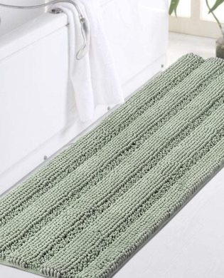 Turquoize Sage Green Bathroom Rugs Runner Extra Long 47 x 17 Large Bath Mat Plush Shaggy Chenille Bathroom Rug Non-Slip Bath Rug Runner Extra Soft & Absorbent Thick Floor Mats, Machine Washable, Sage